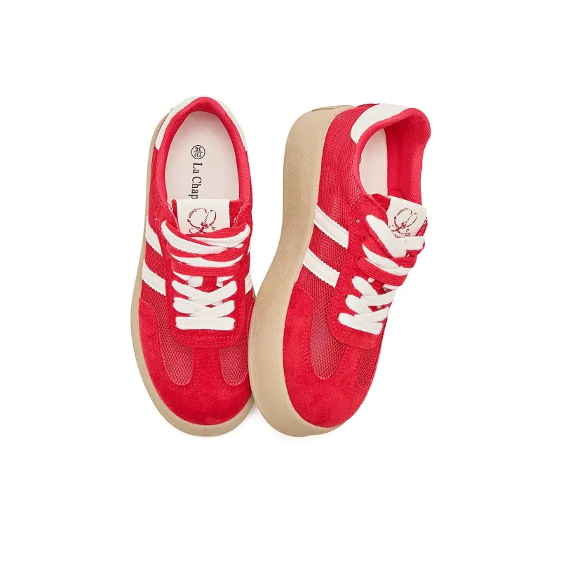 La Chapelle Anti Slip Wear Resistant Low Top Skateboard Shoes Women's Red-1