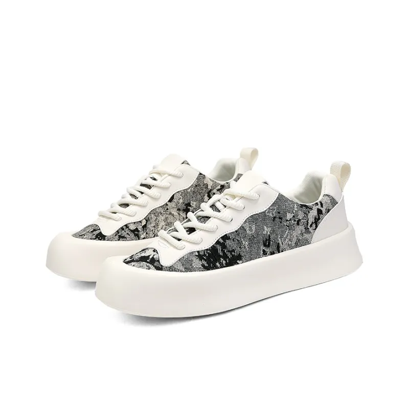 ABCIU Slip Resistant Shock Absorbers Low Top Skateboard Shoes Men's White Black-3