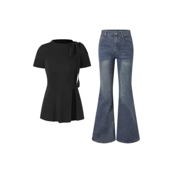 7 SEVFUN Casual Suits Women's Black Top+Blue Jeans