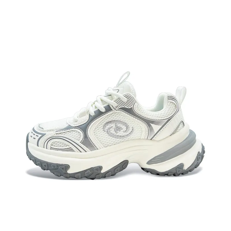 ITGI Height Increasing Slip Resistant Low Top Chunky Sneakers Unisex White Beige Silver-0