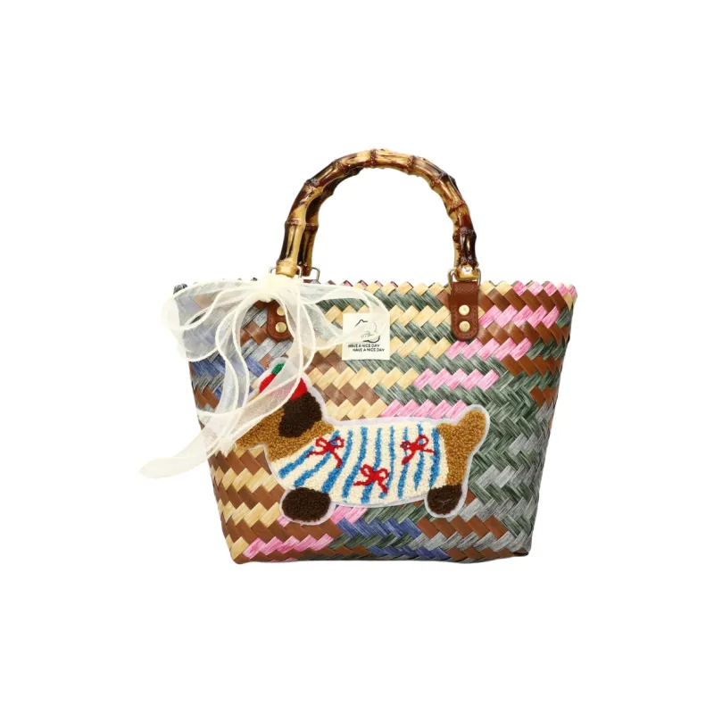 BAODIDAISHU Woven Handheld Basket Bag One Shoulder Handbag Regular Women's Multicolor-5