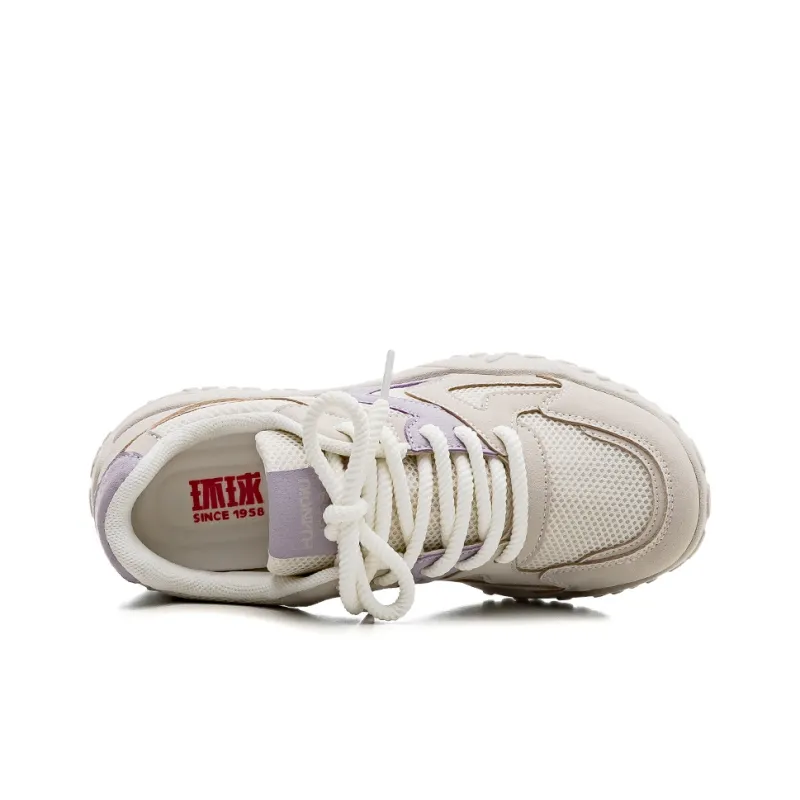 HUANQIU Cushioning, Abrasion Resistant, Height Increasing Low Top Casual Shoes Women's Beige Purple-2