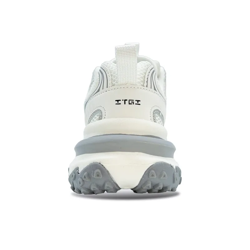 ITGI Height Increasing Slip Resistant Low Top Chunky Sneakers Unisex White Beige Silver-3