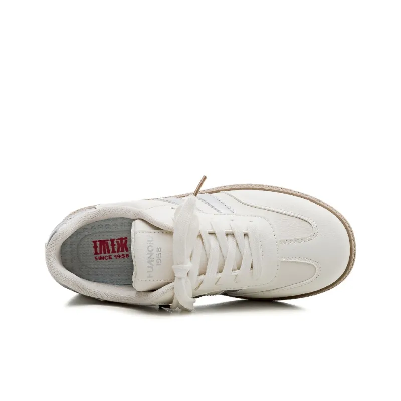 HUANQIU Slip Resistant Waterproof Abrasion Resistant Low Top Skateboard Shoes Women's Beige Silver-2