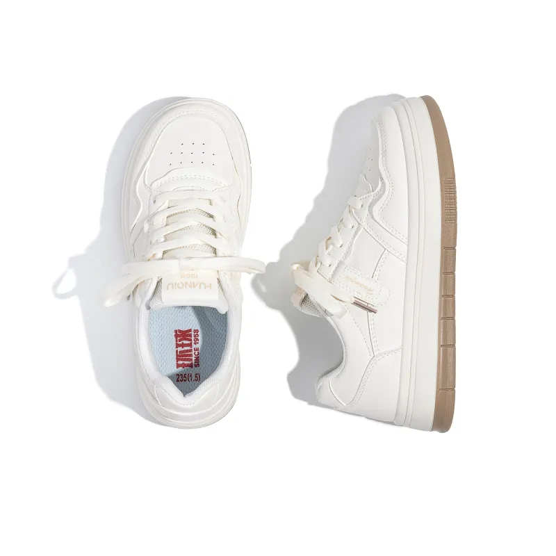 HUANQIU Coverage Lightweight Height Increasing Low Top Skateboard Shoes Women's Beige Khaki-5