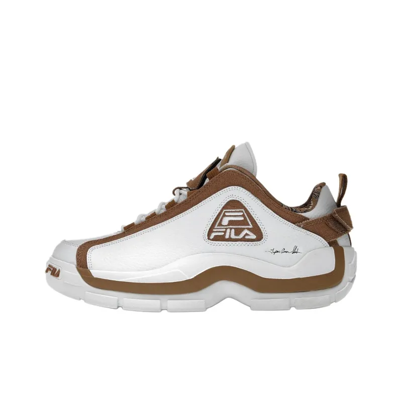 FILA Grant Hill 2 Anti Slip Wear Resistant Mid Top Basketball Shoes Men's White Brown-0