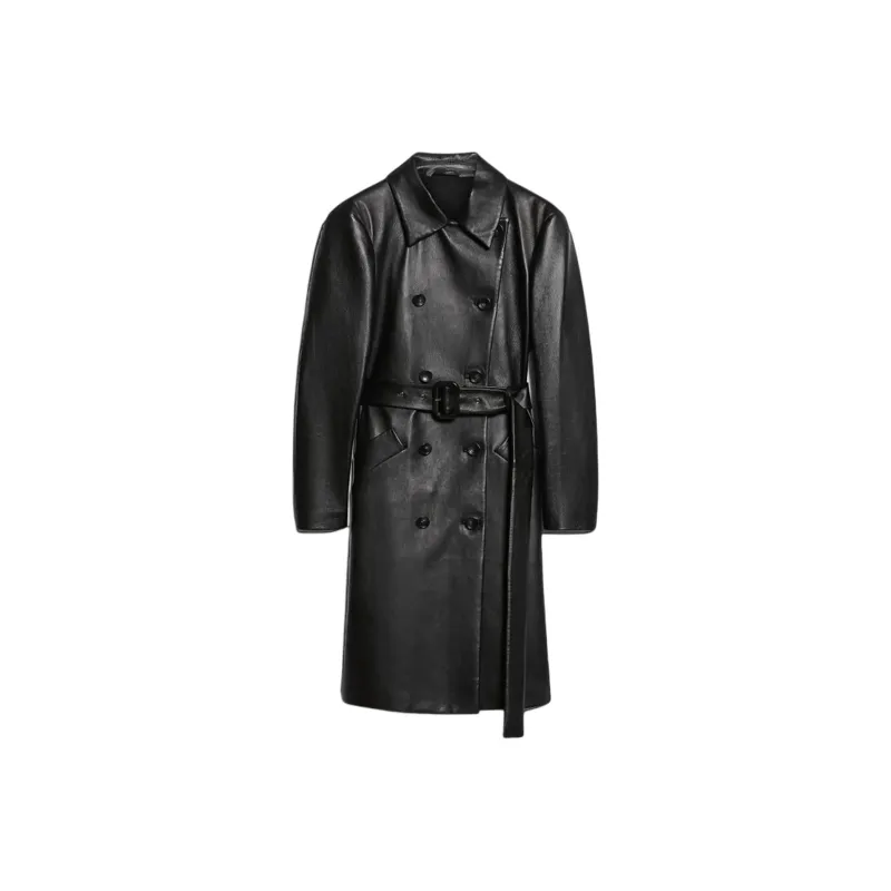 SportMax Belted Leather Trench Coat-0