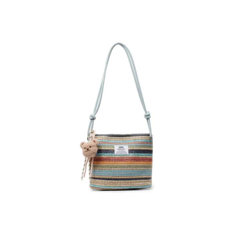 Kewuku Straw Woven Crossbody Bag, Shoulder Bag Unisex White/Blue-8