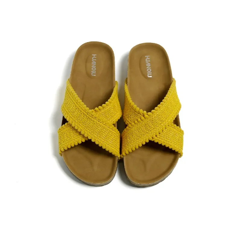 HUANQIU Slip Resistant Odor Resistant Slide Slippers Women's Yellow-4
