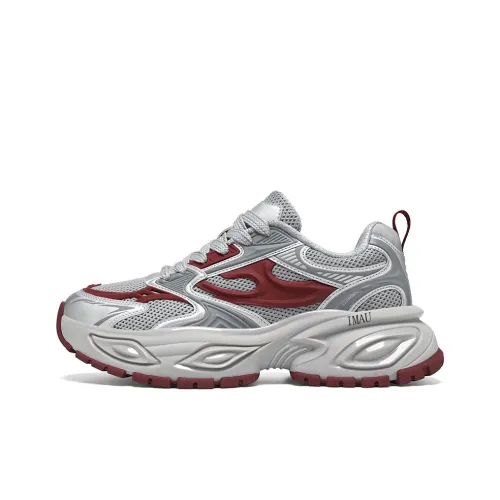 IMAU Chunky Sneakers Men Low Top Gray Red/Black/Light Coffee/Khaki