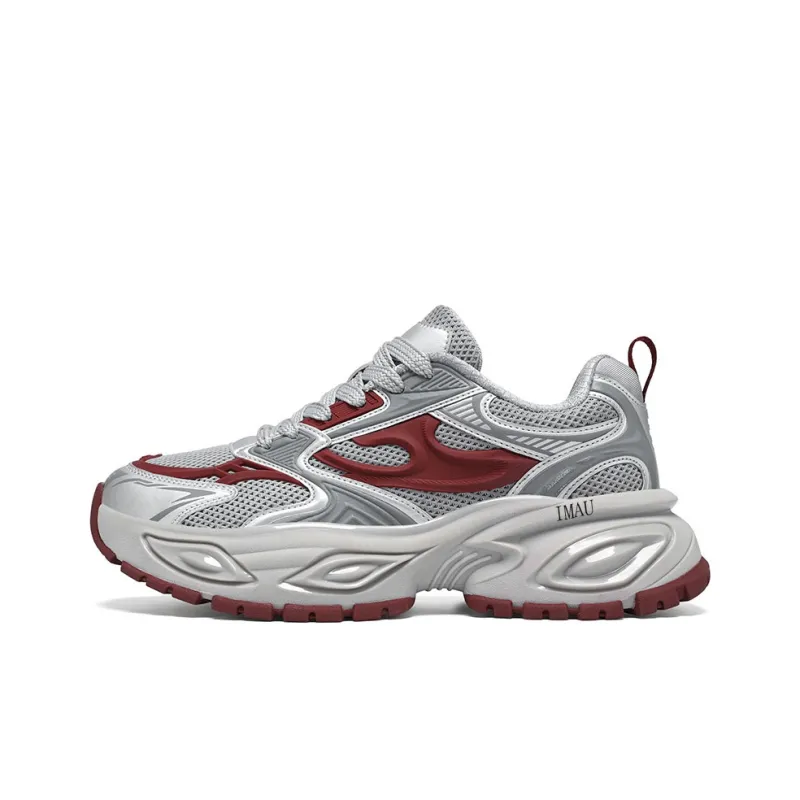 IMAU Chunky Sneakers Men Low Top Gray Red/Black/Light Coffee/Khaki-0