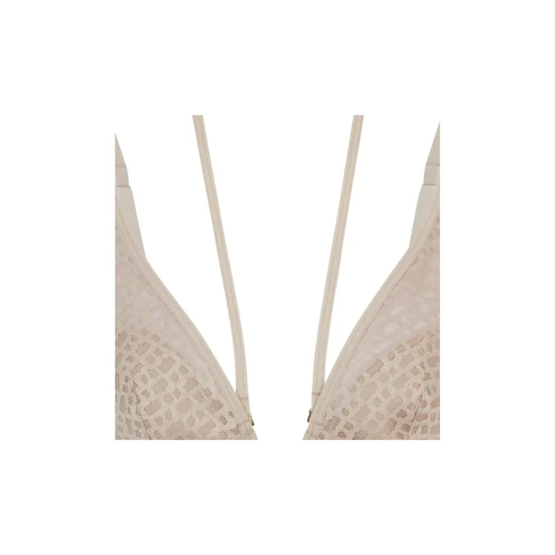 HUGO BOSS Monogram-Lace Triangle Bra With Double Straps Bra Women's Light Beige-3
