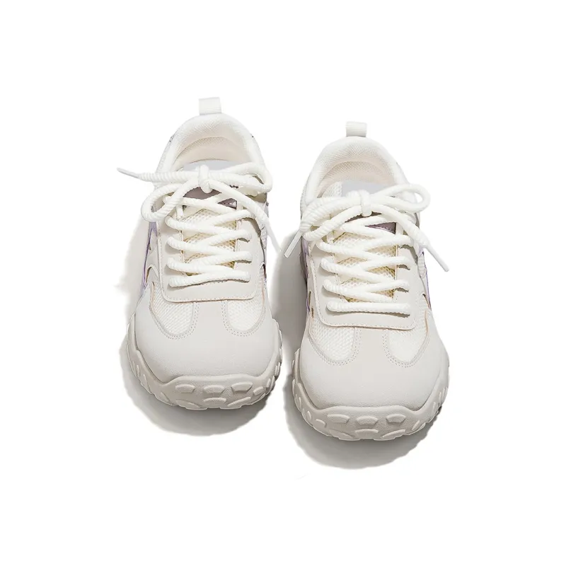 HUANQIU Anti Slip And Wear Resistant Height Increasing Low Top Casual Shoes Women's Beige Purple-2