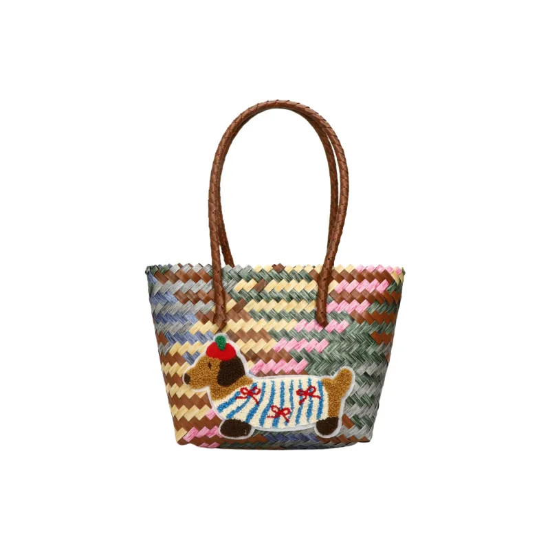 BAODIDAISHU Woven Handheld Basket Bag One Shoulder Handbag Regular Women's Multicolor-17