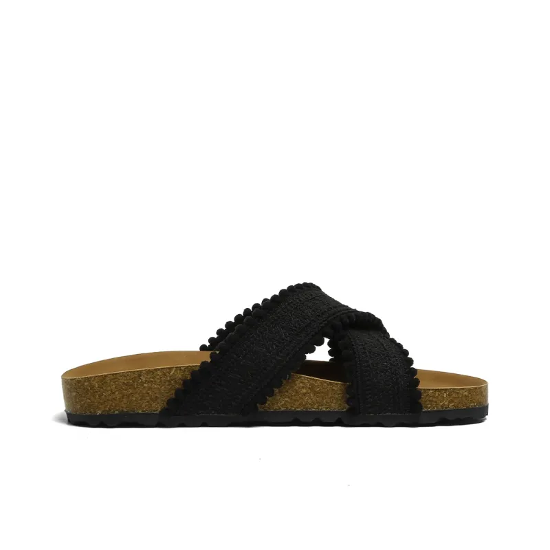 HUANQIU Slip Resistant Abrasion Resistant Slide Slippers Women's Black-1