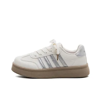 HUANQIU Slip Resistant, Abrasion Resistant, Lightweight Low Top Skateboard Shoes Women's Beige Silver