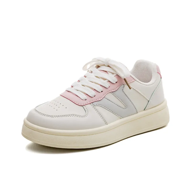 HUANQIU Slip Resistant, Lightweight, And Breathable Low Top Skateboard Shoes Women's Beige Pink-1