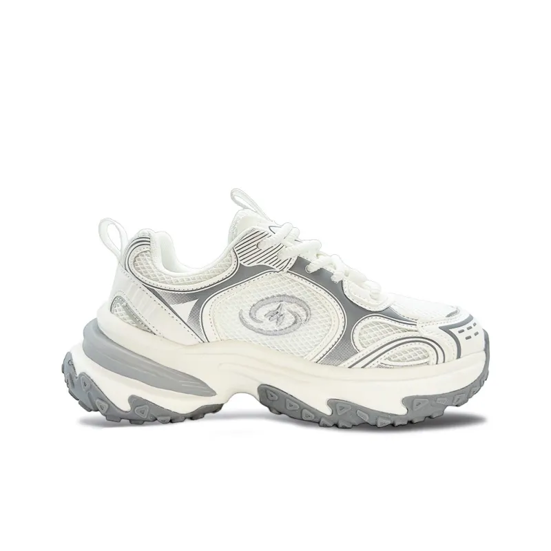 ITGI Height Increasing Slip Resistant Low Top Chunky Sneakers Unisex White Beige Silver-1