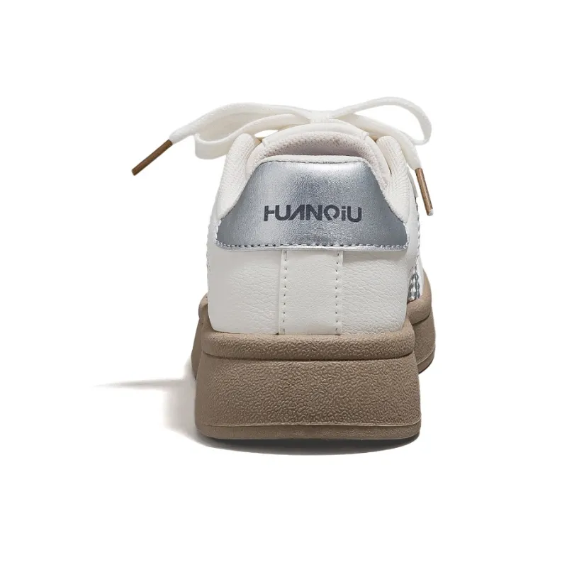 HUANQIU Slip Resistant, Abrasion Resistant, Lightweight Low Top Skateboard Shoes Women's Beige Silver-3