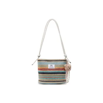 Kewuku Straw Woven Crossbody Bag, Shoulder Bag Unisex White/Blue