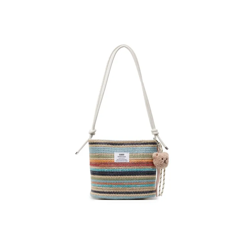 Kewuku Straw Woven Crossbody Bag, Shoulder Bag Unisex White/Blue-0