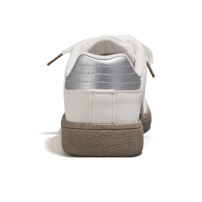 HUANQIU Slip Resistant Waterproof Abrasion Resistant Low Top Skateboard Shoes Women's Beige Silver-3