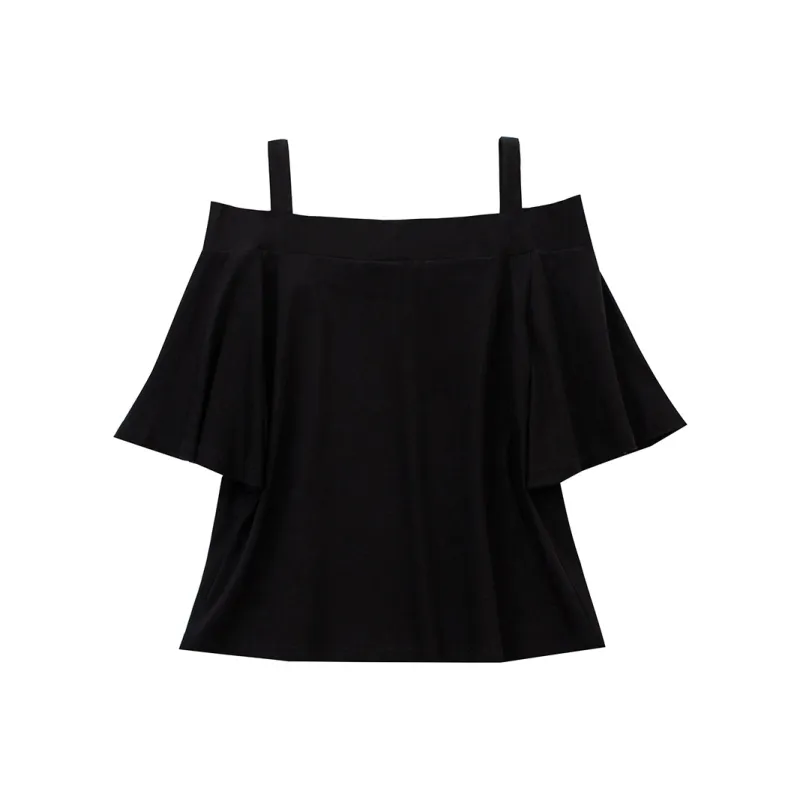 SOON FLOWER Flared Sleeve T Shirt Women's Black-1