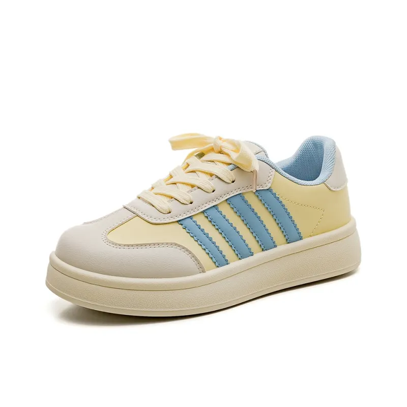 HUANQIU Slip Resistant, Abrasion Resistant, Lightweight Low Top Skateboard Shoes Women's Yellow Blue-1