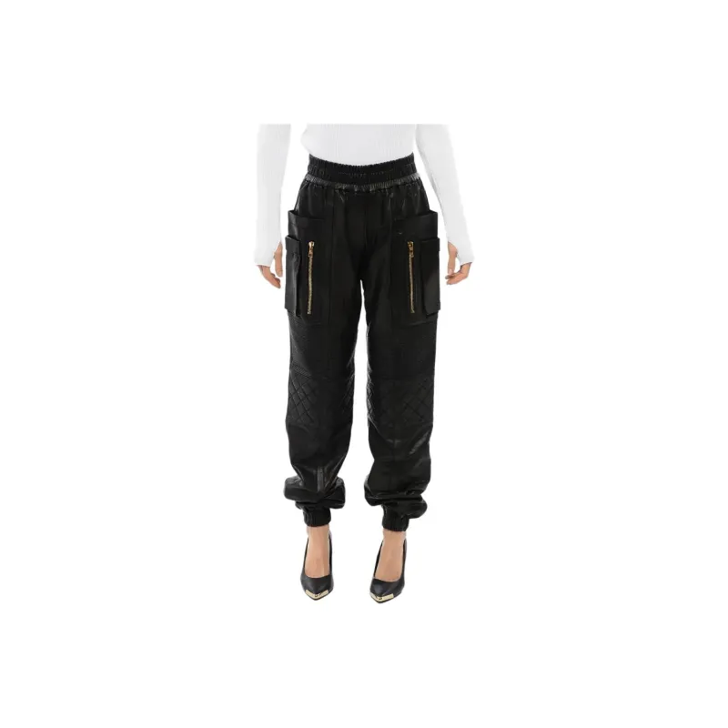 BALMAIN Leather High waisted Trousers-0