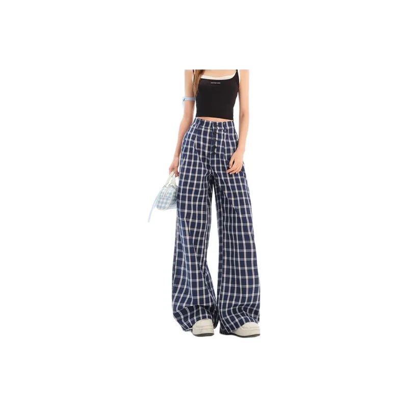 Mm Casual Pants Women's Blue Plaid-0