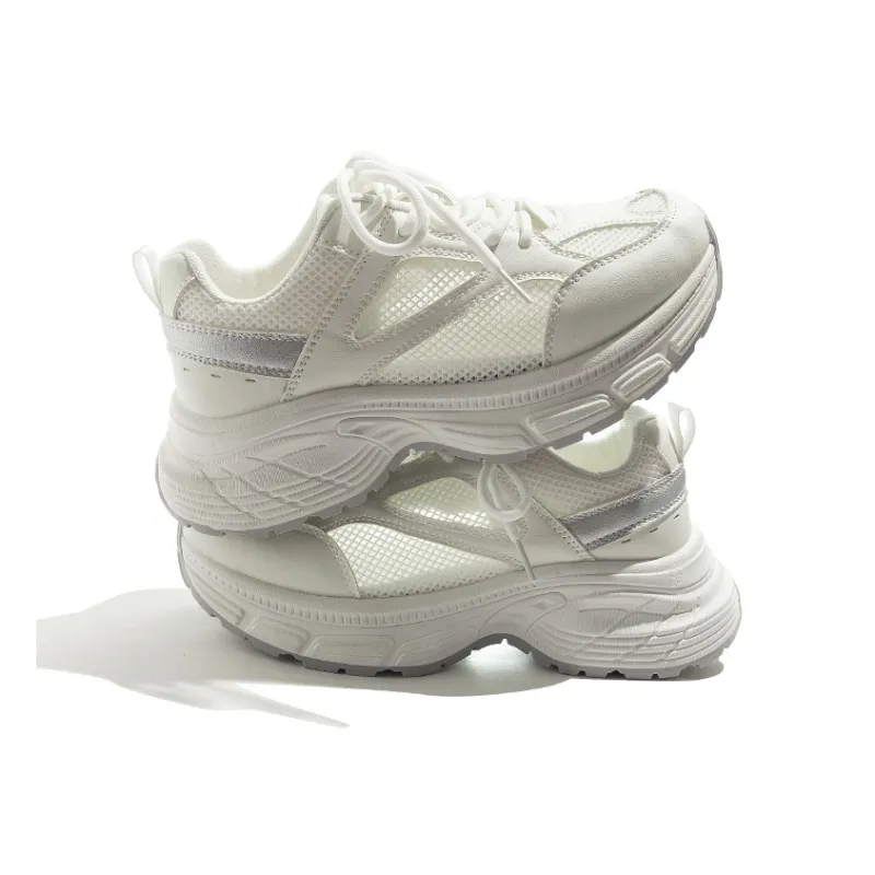 BEIER Breathable And Wear resistant Low Top Chunky Sneakers Women's White Gray-2
