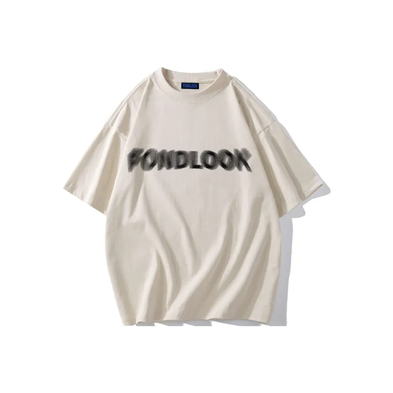 FONDLOOK T Shirts Unisex Light Beige Apricot-0