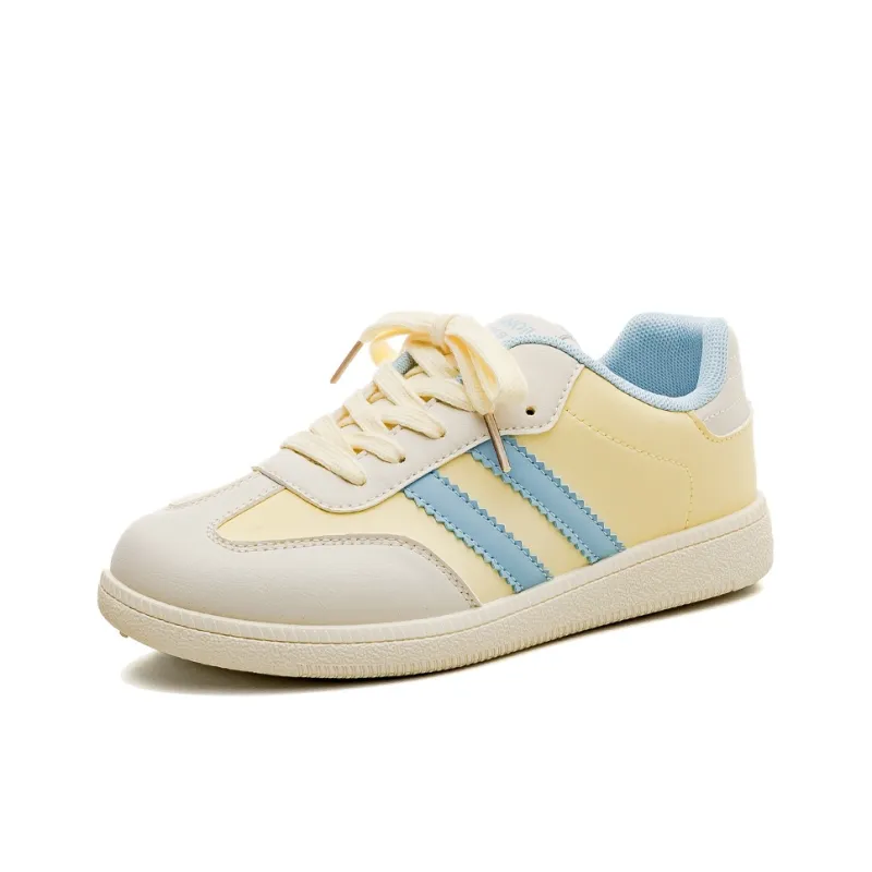 HUANQIU Slip Resistant Waterproof Abrasion Resistant Low Top Skateboard Shoes Women's Yellow Blue-1