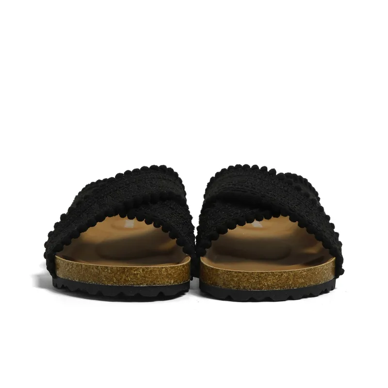 HUANQIU Slip Resistant Abrasion Resistant Slide Slippers Women's Black-3