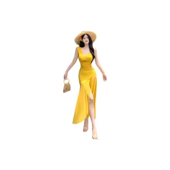 SNZX Slip Dresses Women's Yellow