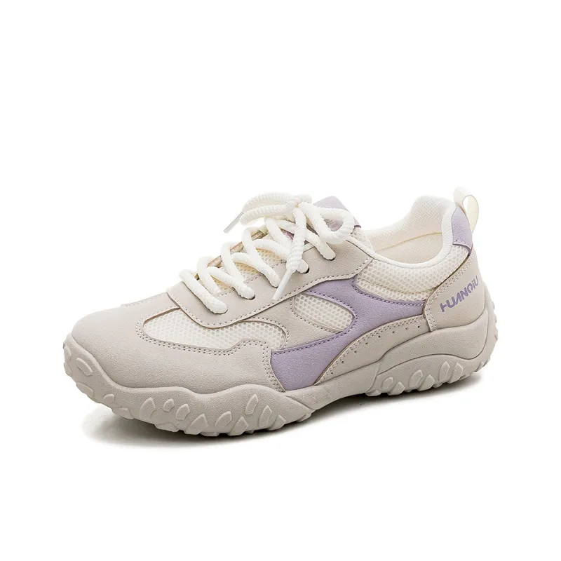 HUANQIU Anti Slip And Wear Resistant Height Increasing Low Top Casual Shoes Women's Beige Purple-1