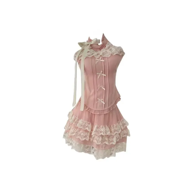 PUREIDOL Two Piece Skirt Sets Women's Pink-0