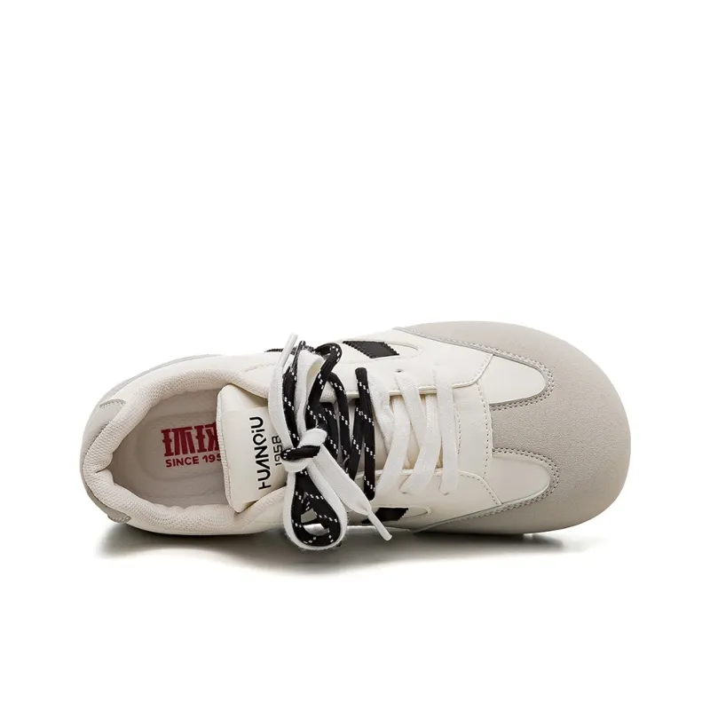 HUANQIU Slip Resistant, Abrasion Resistant, Lightweight Low Top Skateboard Shoes Women's Beige Black-2
