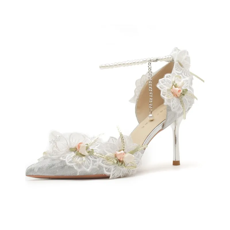 GOSO Slim Heel High Heels 8CM Women's Silver-0