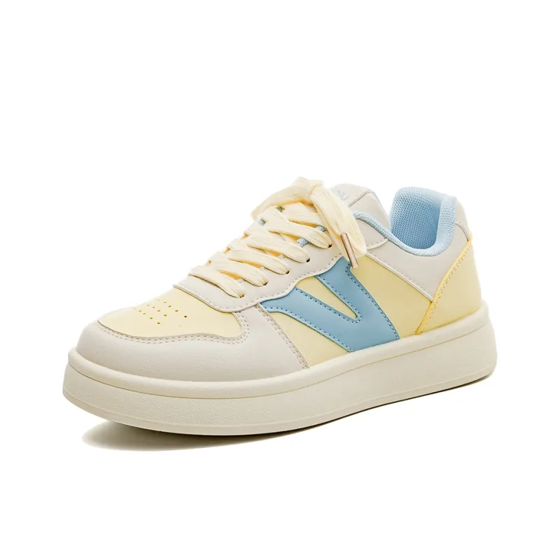 HUANQIU Slip Resistant, Lightweight, And Breathable Low Top Skateboard Shoes Women's Yellow Blue-1