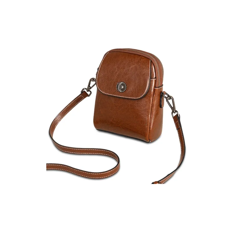 KAISER Cow Leather Crossbody Bag, Shoulder Bag Women's Coffee-2
