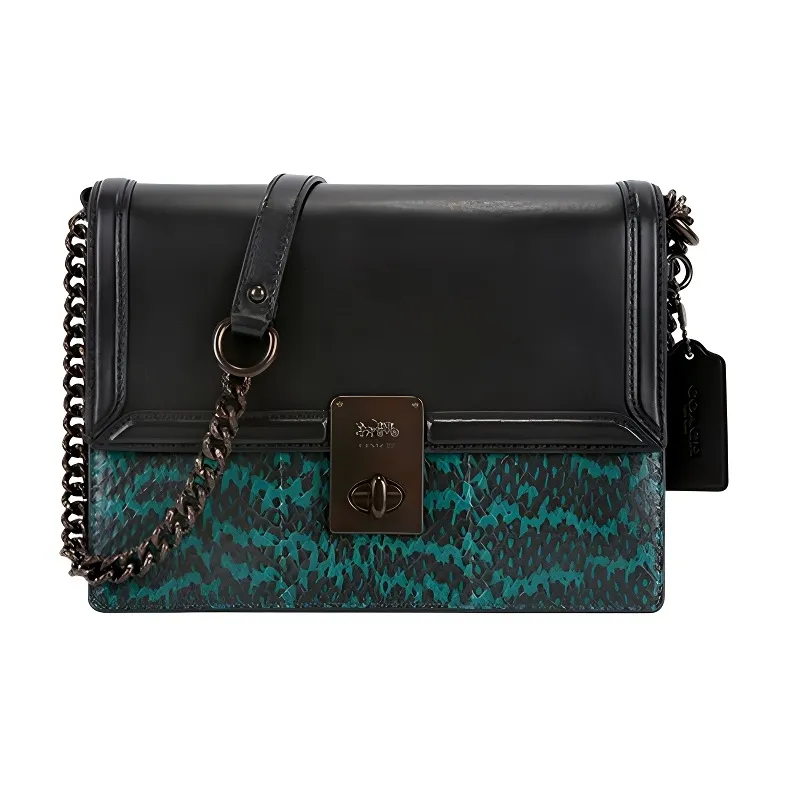 COACH Hutton Snakeskin Print Leather Small Square Bag Crossbody Bag Shoulder Bag Women's Black Blue-0