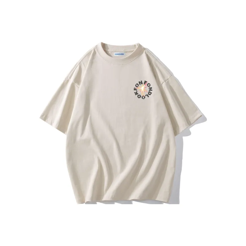 FONDLOOK T Shirts Unisex Light Beige Apricot-1
