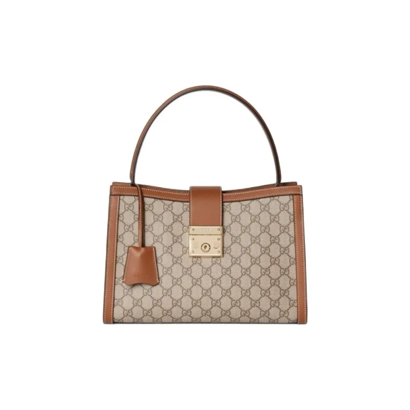 GUCCI Padlock Fabric Handbag Tubas Women's Beige & Brown-0
