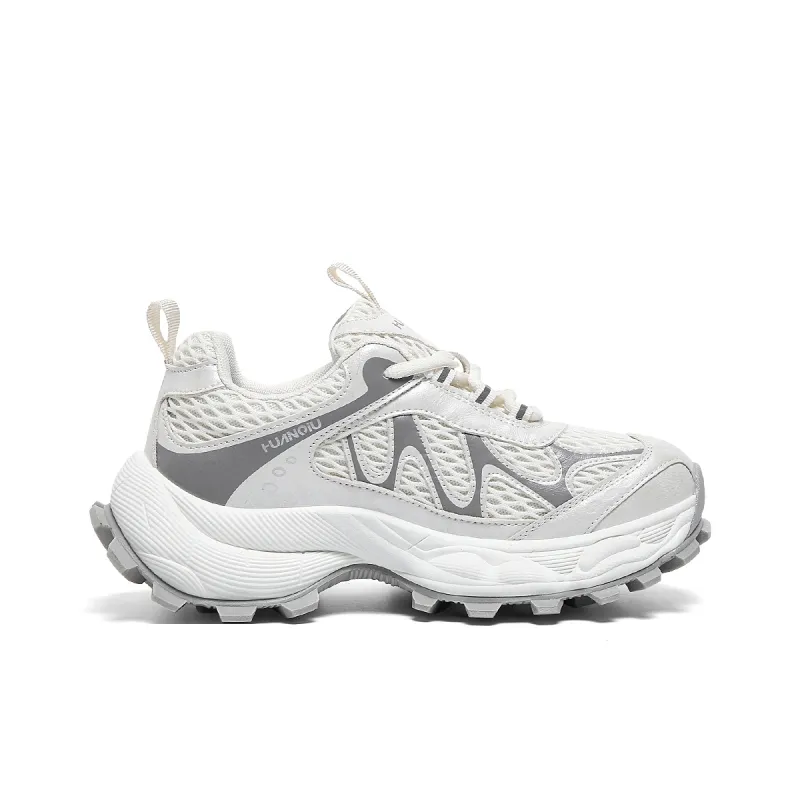 HUANQIU Anti Slip Wear Resistant Low Top Chunky Sneakers Women's White Gray-1