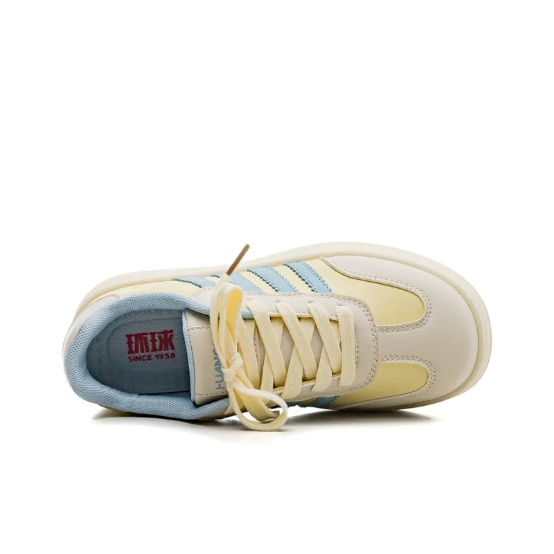 HUANQIU Slip Resistant, Abrasion Resistant, Lightweight Low Top Skateboard Shoes Women's Yellow Blue-2