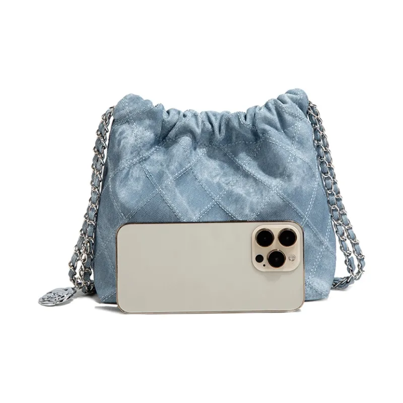 MACKJANICE Synthetic Leather Bucket Bags Crossbody Bag, Shoulder Bag Women's Denim Blue-1