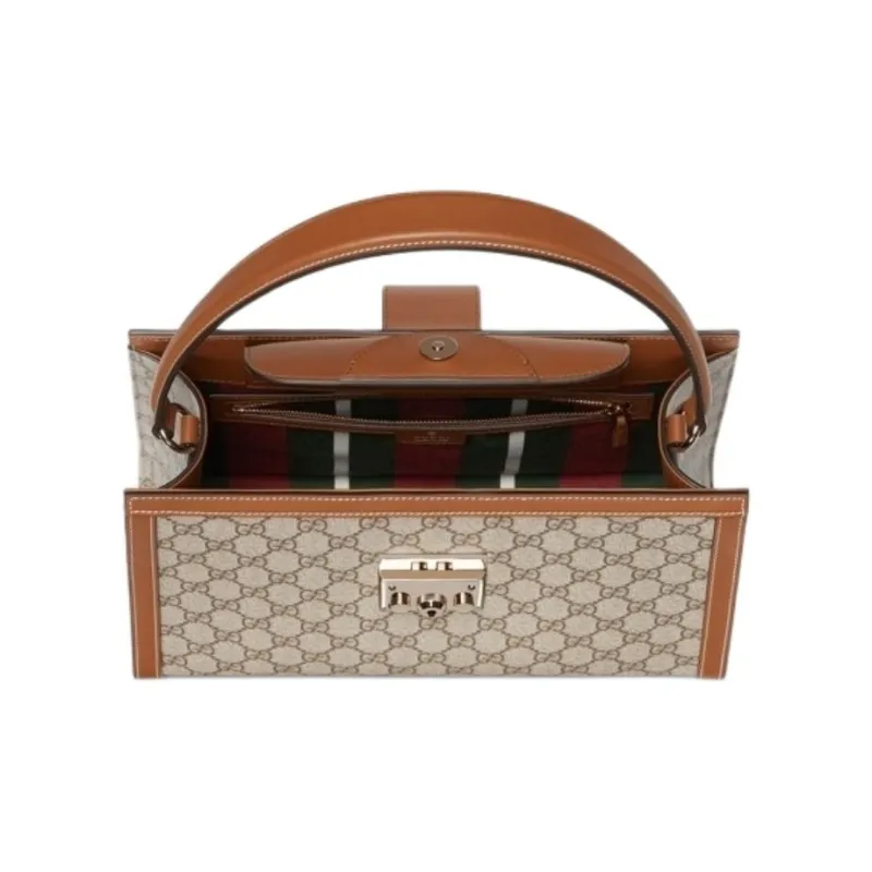 GUCCI Padlock Fabric Handbag Tubas Women's Beige & Brown-3