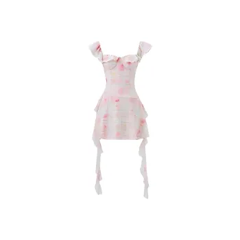 PLANE DRIFT Slip Dresses Women's Guava Pink Plaid