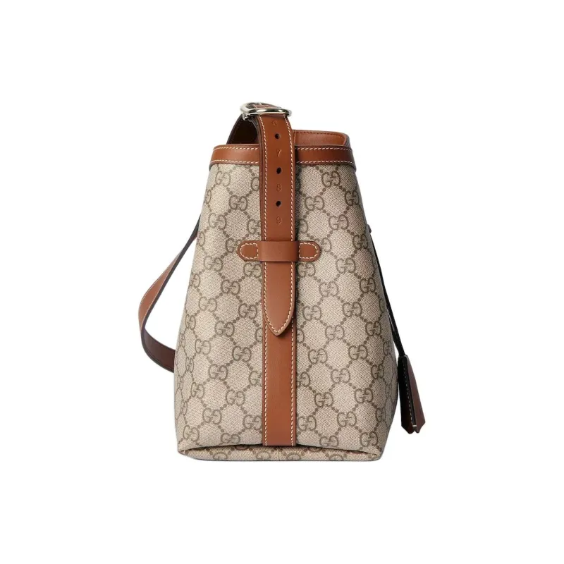 GUCCI Padlock Fabric Shoulder Bag Medium Size Women's Beige & Dark Brown-2